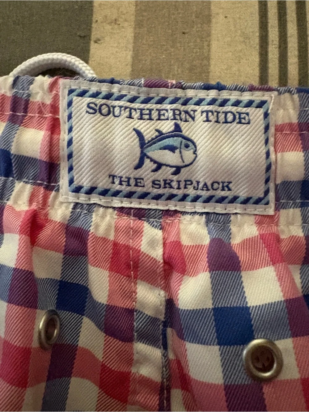 Southern Tide Skipjack Swim Trunks Pink Blue Gingham Plaid XL